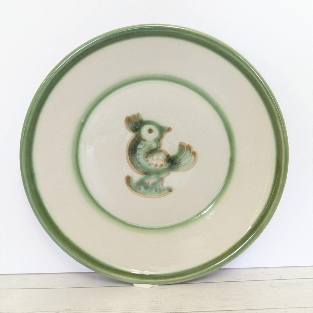 M.A. Hadley Stoneware Art Pottery Green Bird 9" Lunch Salad Plate Signed *4 of 4